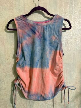 Juicy Couture Sport Pink & Blue Tie-Dye Ruched Tank, Adjustable Sides. Sz Small
